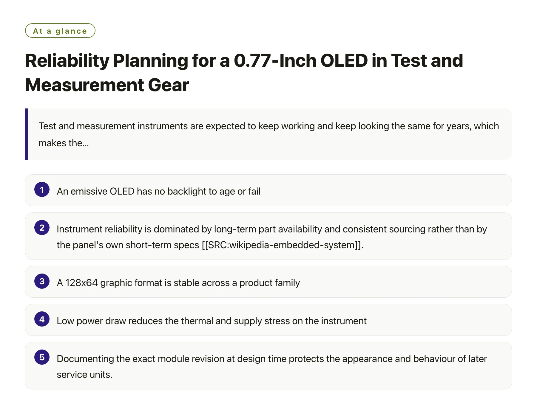 Reliability Planning for a 0.77-Inch OLED in Test and Measurement Gear——全文要点速览